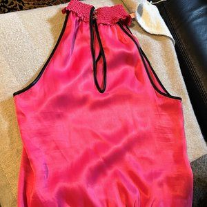 Victoria Secrets hot pink with black trim keyhole satin bodysuit